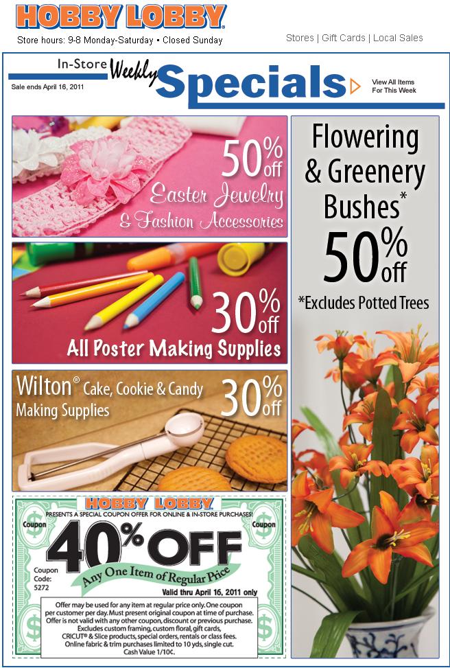 Hobby Lobby 40 Off Coupon + Weekly Specials